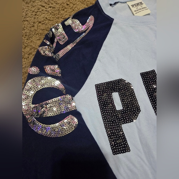 PINK Victoria's Secret Bling Vintage Sequin Spellout Long Sleeved Tee Oversized - Picture 2 of 5